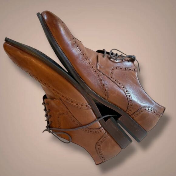 Men's 13M COLE HAN Tan Leather Modern Essentials Classic Wingtip Oxford, EUC - Picture 8 of 12